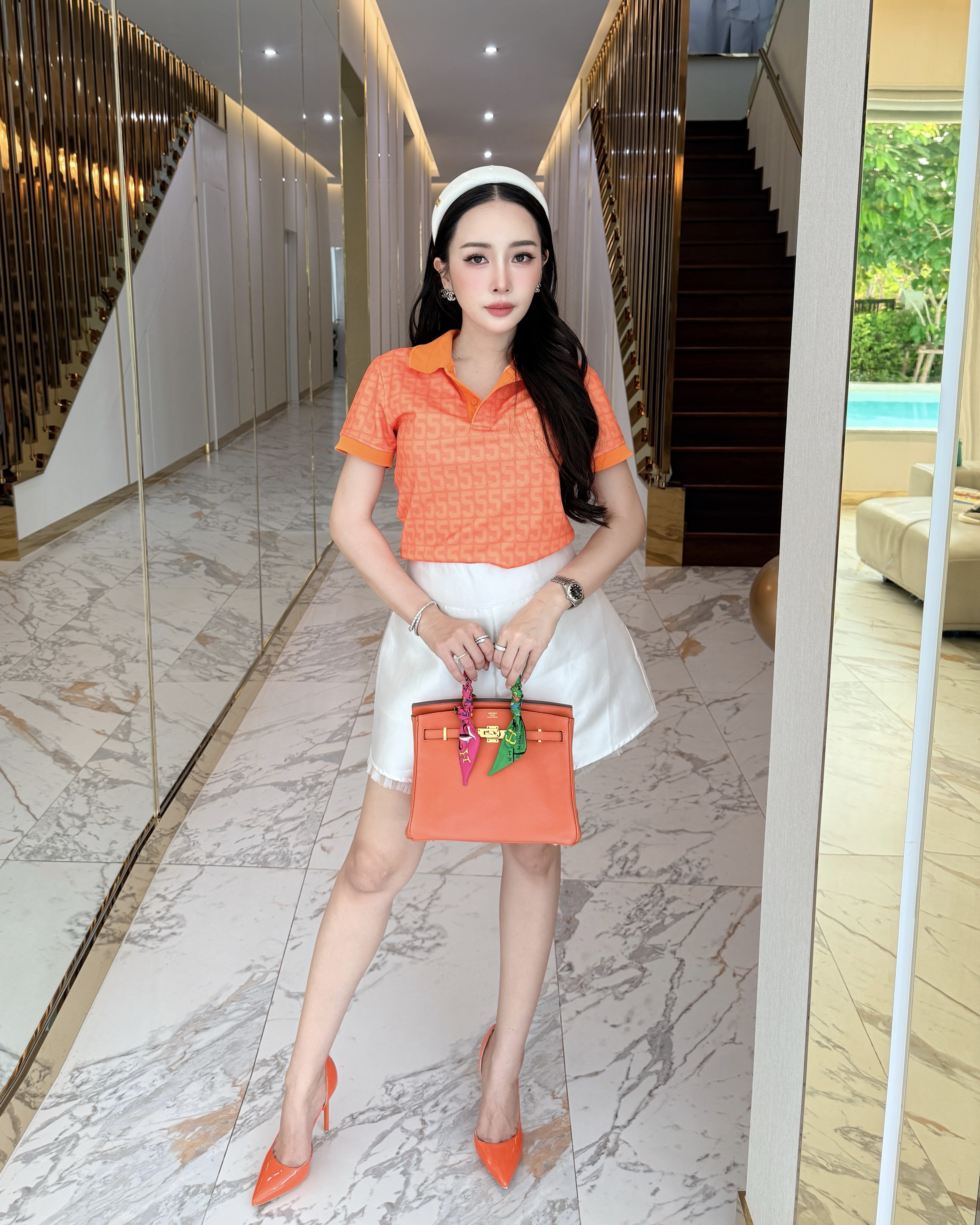 เสื้อโปโลหญิง เลข 5 - รูปซูมเลข / ลายพลังเลข