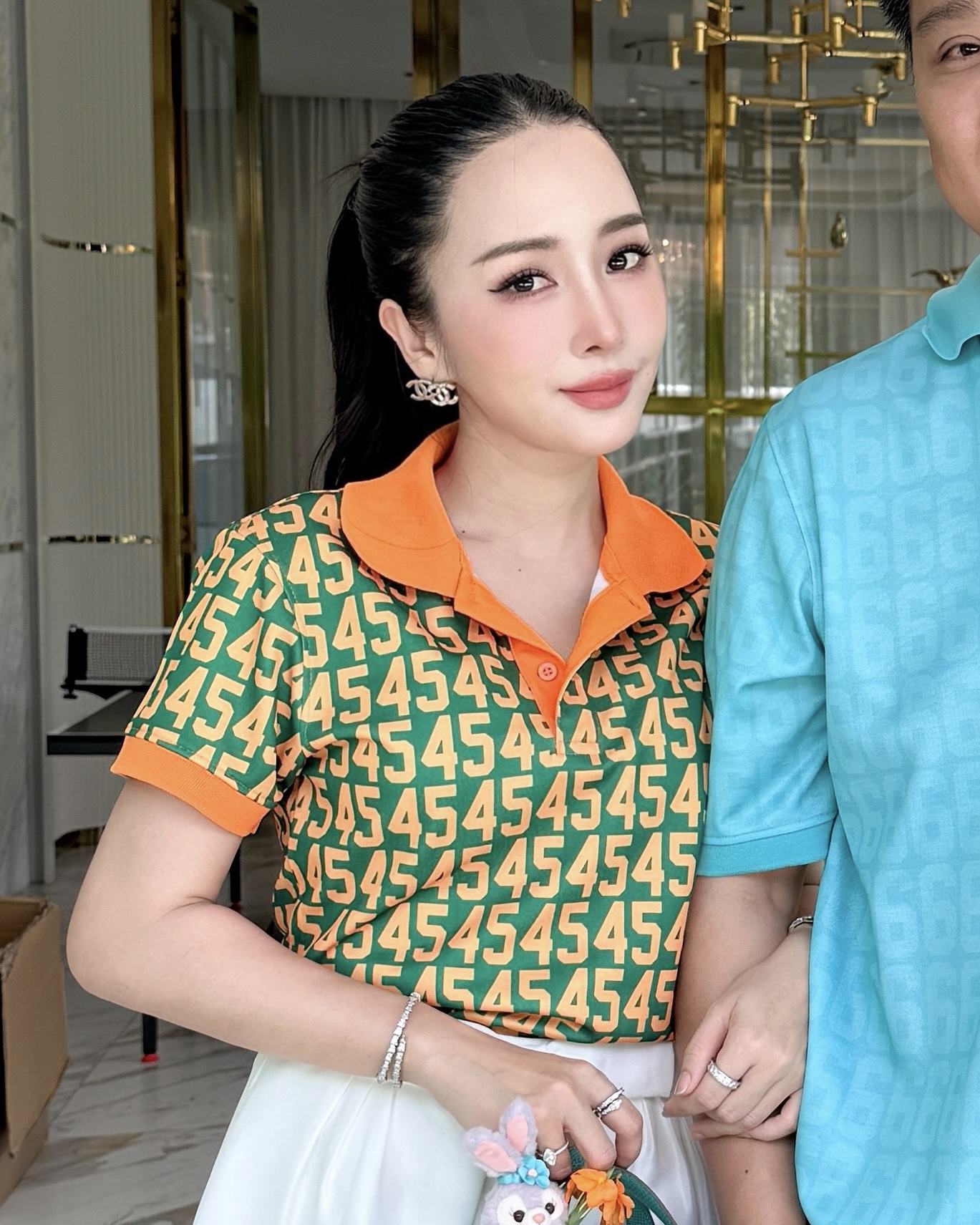 เสื้อโปโลหญิง เลข 45 - รูปซูมเลข / ลายพลังเลข