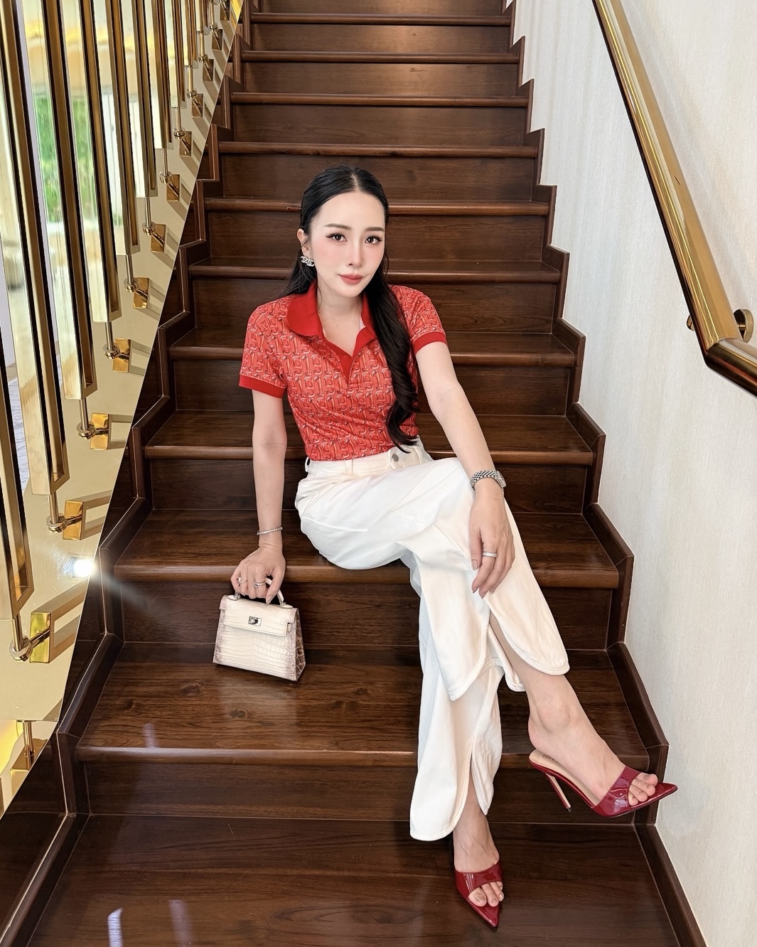 เสื้อโปโลหญิง เลข 91 - รูปซูมเลข / ลายพลังเลข
