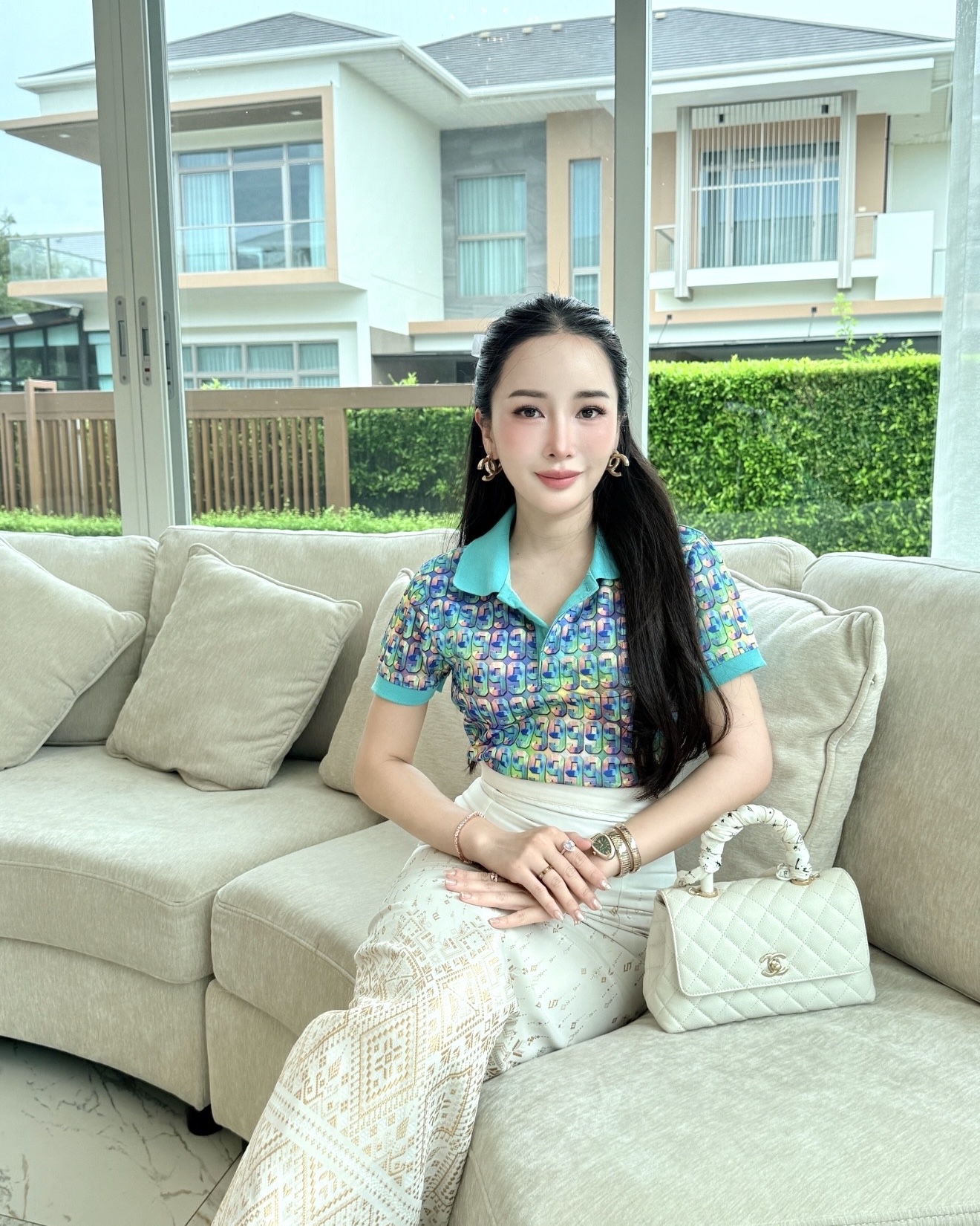 เสื้อโปโลหญิง เลข 99 - รูปซูมเลข / ลายพลังเลข